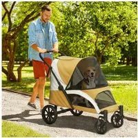 PawHut Hundebuggy Hundewagen klappbar mit Kissen Buggy, (Katzenwagen, 1-tlg), für mittelgroße Hunde & Katzen bis 25 kg, Braun