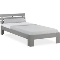 Homestyle4u Massivholzbett 90x200 120x200 140x200 160x200 180x200 Doppelbett Kopfteil Lattenrost (Set, mit Lattenrost, Grau), 90x200, modern, stabil
