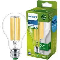 Philips LED-Leuchtmittel LED E27 A70 Filament Klar 5,2W = 75W ULTRA EFFIZIENT 1095lm Kalt 4000K, E27, Kaltweiß, Filament klar