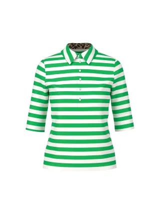Marc Cain Sports - Gestreiftes Polo Shirt mit 3/4-Ärmel dark apple green - Gr. - 44