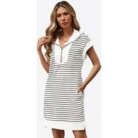 Imily Bela Strickkleid Damen gestreiftes Minikleid mit Reißverschluss (Packung, 1-tlg., 1per-Pack) Reverskragen