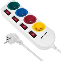 Maclean MCE229 Steckdosenleiste 4-fach (Ein- / Ausschalter, USB-Anschlüsse, separate Ein- / Ausschalter, Kindersicherung, Kabellänge 1.5 m), 4-Steckdosen-Verlängerungskabel + 2xUSB, mit Schalter 1,5m