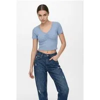 ONLY Kurzarmshirt ONLBETTY LIFE S/S SCALLOP V-NECK CC JRS mit Raffung am Ausschnitt