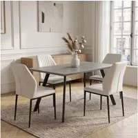 Jiexi Essgruppe Esstisch Set 120x73 MDF Grau Feste Essgruppe mit PU-Leder Stühlen