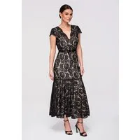OMBRE Abendkleid Santi – Midi Evening Dress with Lace Detail Bindegürtel in der Taille