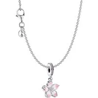 Pandora Kette mit Anhänger 68304, Damen-Halskette Silber Geschenkset Kirschblüte