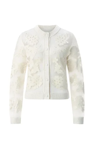 Rich & Royal - CNK Cardi with Mesh Embro pearl white - Gr. - XL
