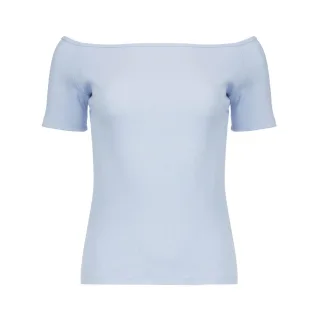 Weiches Blaues Off-Shoulder Baumwoll-Elasthan Oberteil