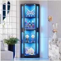 BROTTAR Eckvitrine 4-stöckiger Eckglasanzeigeschrank mit LED -Leuchten (1-St) modernes griffloses Design, 9kg Tragkraft pro Regal