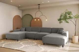 Wohnlandschaft Sofa U-Form GLORIA in Stoff Tiffani Grau