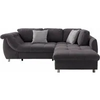 luma-home Ecksofa 17005, mit Bettfunktion B250/T190/H84 cm, Liegefläche 179x190 cm, Bettkasten, Ottomane rechts, Wellenunterfederung, Mikrofaser Anthrazit
