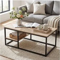 VOWNER Couchtisch Wohnzimmer Tisch, Stahlrahmen (1er-Set), Holzfarbe