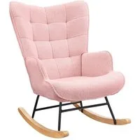 PXloue Schaukelstuhl Stillsessel Relaxsessel Loungesessel, Mit Holzkufen Wohnzimmersessel für Schlafzimmer Kinderzimmer,Teddysamt
