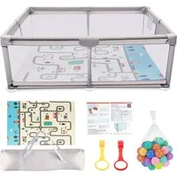 ElitVita Laufgitter Laufstall Baby mit Matte & bunten Kugeln – sicherer Spielbereich, 600D Oxford Stoff, Saugnäpfe & Stahlrahmen–Laufgitter für Kinder