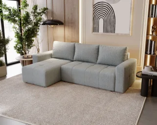 Ecksofa Schlafsofa NOHA in Stoff Now or Never Grau Ottomane Links