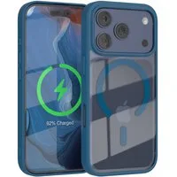 EAZY CASE Handyhülle Transparente Hülle mit MagSafe für iPhone 17 Pro 6,3 Zoll, Silikon Handyhülle, Schutzhülle mit Kameraschutz, Etui magnetisch Blau
