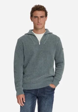 No Excess - Pullover Half Zip High Neck Light Weight Chenille Grey Melange - Gr. - L