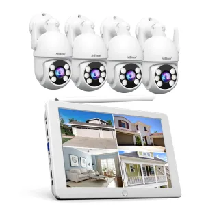 SriHome NVS009 Outdoor Security Cameras with 10.1 Inch NVR System 1080P PTZ Human Detect Color Night Vision IP66 Two Way