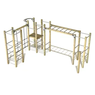 Parkour-Gerät Outdoor PRO Fit Escape - Stabiles Sportgerät für Schulen & Vereine mit Reckstange & Hängelleiter inkl. Anker - 9x9 cm Holz Wickey