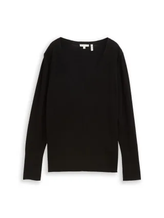 Tom Tailor - Strickpullover mit V-Ausschnitt deep black - Gr. - L