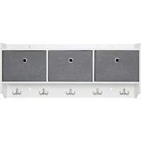 Mondeer Wandgarderobe Wandregal, Hängeregal mit 3 Körben und 5 Haken, Weiß