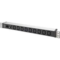 19" Steckdosenleiste mit Aluminiumprofil, 9-fach C13, 1HE schwarz/aluminium, Leitungsschutzschalter 10 A, IEC C14-Eingang