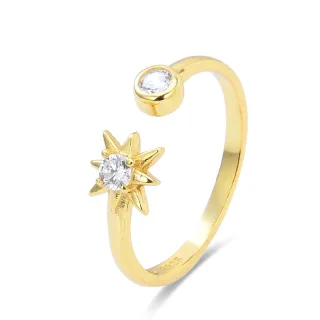 Luxenter Ring aus 925er Sterlingsilber mit glänzenden Zirkonia aus 18K Gelbgold - Lialt
