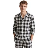 Marc O'Polo Pyjamaoberteil Homey Flanne Knopfleiste, Langarm, kariert, Logo-Stickerei, Flanell