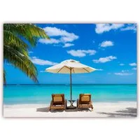 LYSCO Poster XXL Plakat Strand, Palmen, Palmenstrand mit blauem Wasser und weißem Sand, Strand mit Liegestühlen und Sonnenschirm (S-817) (100 x 70 cm DIN B1), Wandbild, Wandposter (Lieferung gerollt)