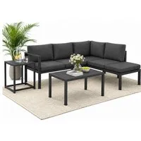 Mucola Sitzgruppe Ecksofa Aluminium Essgruppe wetterfest Ecklounge Beistelltisch Hocker, (UV-Beständigkeit, 5-tlg., Möbelset Anthrazit), Inkl. praktischen Beistelltisch, Hocker und wasserabweisenden Kissen
