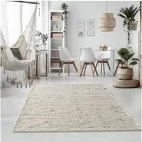 TaraCarpet Wollteppich TaraCarpet Handwebteppich Oslo, rechteckig, Höhe: 10 mm, Schurwolle Handgewebt h.grau meliert Wohnzimmer Schlafzimmer 070x130