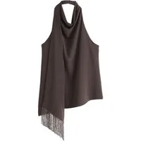 Next Kurzarmbluse Ärmelloses Neckholder-Oberteil + Schal und Fransen (1-tlg)