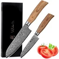 Wakoli Messer-Set Edib Pro 2 Damastmesser Küchenmesser 11 & 16cm Klingen Pakkaholzgriffe (Damastmesser mit Geschenkbox, 2-tlg., 2er Damastmesser-Set), Aus 67 Lagen Damaststahl, VG-10 Stahlkern