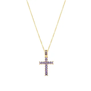 Luxenter-Halskette aus Metalllegierung und Amethystzirkonia, gefertigt in 18-karat-Gelbgold – Amku