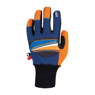 Jugendfeuerwehrhandschuh | SEIZ | COMPANION | orange-blau | Gr. 2-12 | EN 388:2016 | Amara-Leder | Strickstulpe | Aufdruck: JUGENDFEUERWEHR