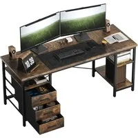 Patbrela Schreibtisch 120/140/160x60x75cm Umkehrbarer PC Tisch, Bürotisch Moderner Stil, Schreibtisch mit 3 Schubladen und 3 Justierbaren Regalen