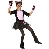 dressforfun Kostüm Mädchenkostüm Pinkes Samtpfötchen, Katzenkostüm aus schwarzem Plüsch mit rosafarbenen Akzenten