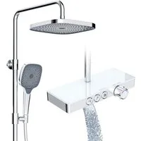 Rainsworth Duschsystem mit Thermostat und Glasablage, 3 Strahlart(en), 26x26 cm