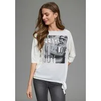 Laura Scott Shirtbluse mit U-Boot-Ausschnitt, Halbarm und Glitzerdruck