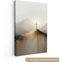 OneMillionCanvasses® Leinwandbild Hügel - Abstrakt - Kreuz - Christentum, Fotodruck (1 St), Leinwand Canvas Wandbild, Wanddekoration 20x30 cm