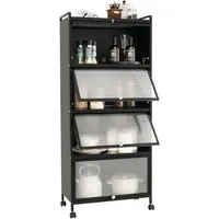 COSTWAY Hochschrank 5-stufig Küchenregal mit aufklappbaren PC-Türen & Rollen