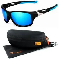 Rennec Sonnenbrille Herren Sportbrille Radbrille Polarisiert mit Outdoor Hardcase Gläser Schwarz Getönt, Rot oder Blau Verspiegelt, Gelb Night Vision