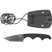 FoxOutdoor Taschenmesser Messer, "Neck II", stonew., Kunststoff-Scheide mit Kette, (Set, Messer mit Scheide), Tantoklinge stonewashed mit Glattschliff