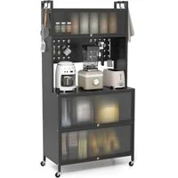 COSTWAY Küchenregal, Küchenschrank mit Rollen, Klapptüren, Stecktafel, Haken, 80x40x160cm