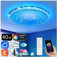 oyajia Deckenleuchte 40cm Smart WIFI RGB LED Deckenleuchte Dimmbar Sternenhimme Deckenlampe, LED fest integriert, RGB, Kristall Deckenlampe,Dimmbar mit Fernbedienung oder APP-Steuerung