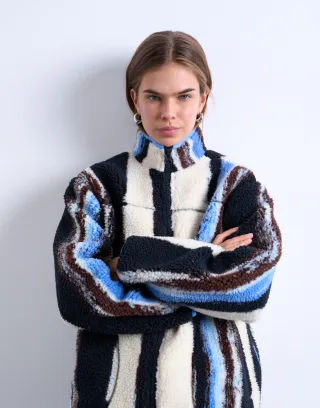 TOPSHOP - TSBEA MULTI STRIPE FLEECE JACKET Snow White - Gr. - L