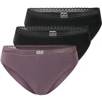Schiesser Slip Rio-Slips (Set, 3er Pack) schwarz / lila, Spitzenbund, Single-Jersey