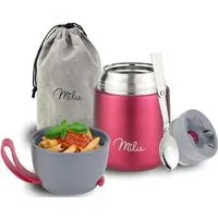 Milu Thermobehälter Edelstahl Thermobehälter Lunchbox 450 ml, Warmhaltebehälter mit Löffel, Thermobecher, auslaufsicher
