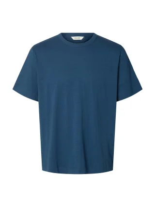 SELECTED MEN - SLHLEON SLUB SS O-NECK TEE sargasso sea - Gr. - XL