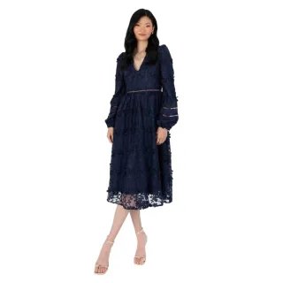Maya Deluxe - Midikleid für Damen, V-Ausschnitt (Marine)